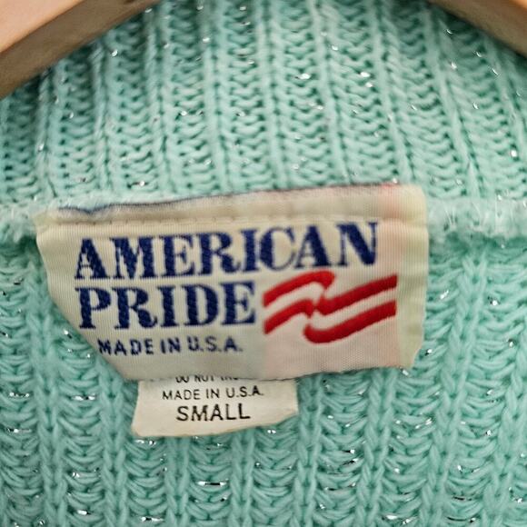 Vintage 80s Metallic Sweater Womens Large Knit Blue Mock Neck Coquette Grandma - Picture 6 of 8